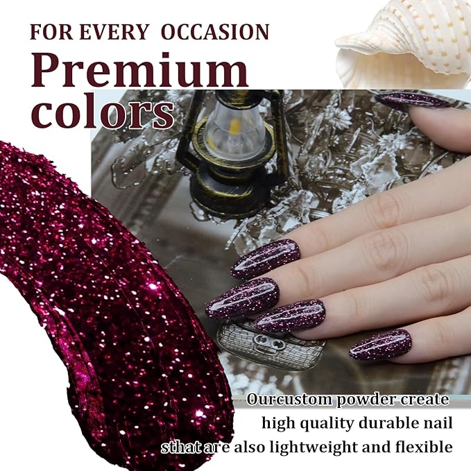 Dip Powder Glitter Wine Red for Valentine, Red Dip Powder Nail 1 Oz Nail Dipping Powder French Nail Art for Starter Manicure Salon DIY at Home, Fall Winter Dip Powder Colors Long Lasting