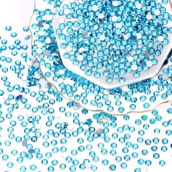 10000PCS Aquamarine Rhinestones Bulk, Flat Back Crystal Glass Stone Round Gems,SS20, 4.6-4.8mm