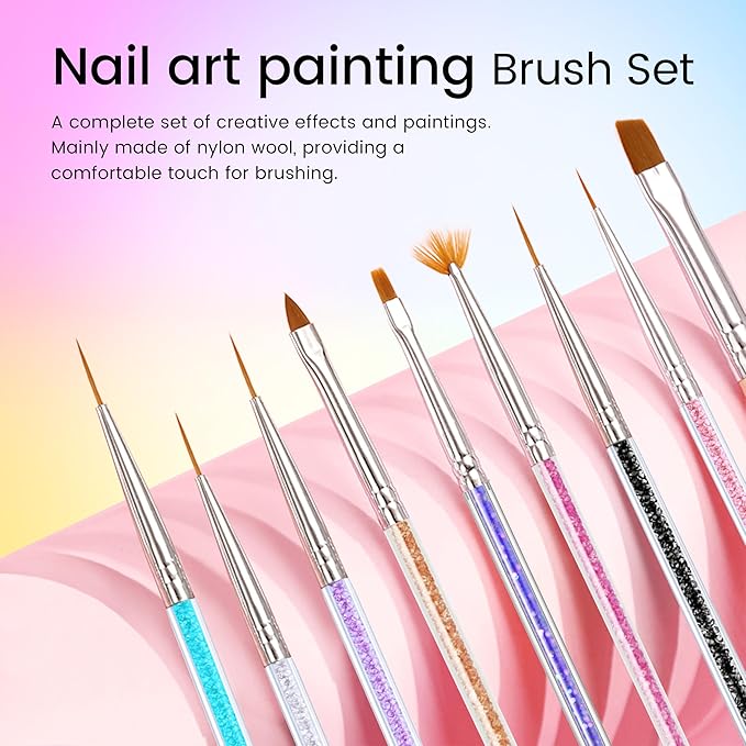 AIJIMEI 9pcs Nail Art Brushes Nail Tool Set, Nail Design Brushes Mixed Color Two-Way Nail Art Brushes, Point Pen Tool Nail Trimming Kit, Suitable For Home Salons.