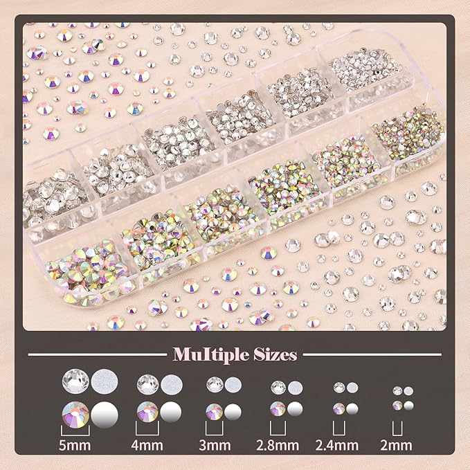 BELLEBOOST Nail Art Rhinestone Kit, 15ml Rhinestone Gel Glue+Colorful Gems+Flatback Glass Crystal AB&Clear Gemstones with Pickup Tools for Bedazzling Nail and Face Makeup