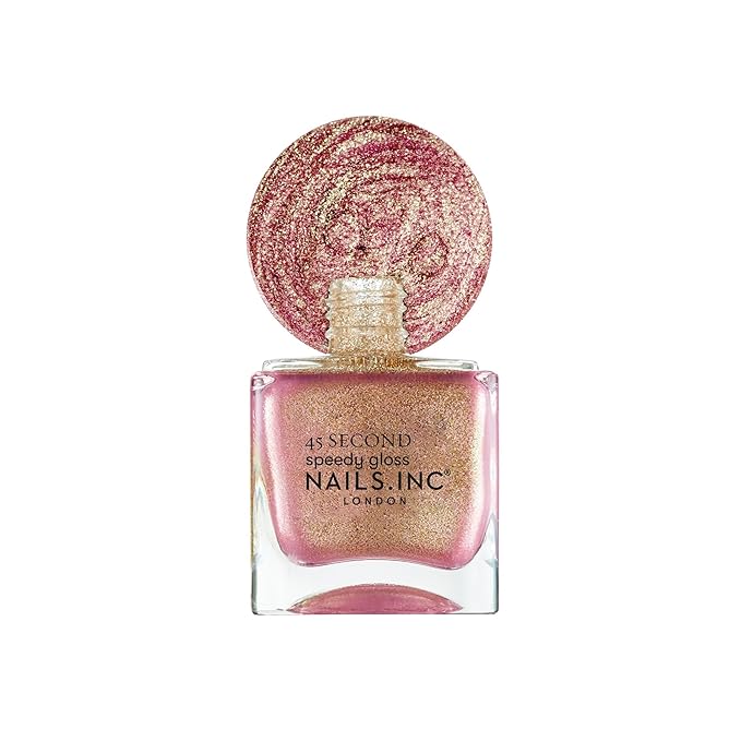 Nails Inc 45 Second Speedy Gloss, Ruby, Pink Shimmer, Metallic, No Chip, Long Lasting, Quick Dry, Air Dry, Professional Manicures & Pedicures, Fingernails & Toenails, Vegan Nail Polish, 0.47 Fl Oz