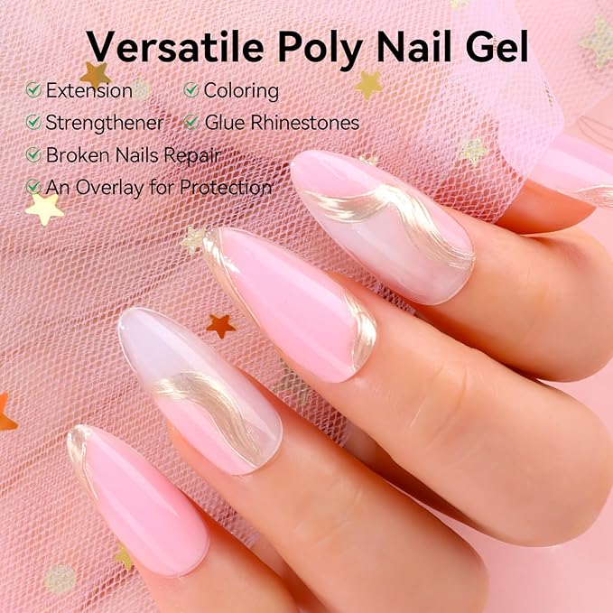 Makartt Poly Nail Gel Set - 4 Colors, Strong Builder for Extension Overlay Strengthener 3D Diy, Multifunctional, Long-lasting for Nails French Manicures Home Salon Clear and 3 Pink Shades