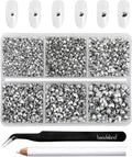 Beadsland 4300pcs Flatback Rhinestones,Silver Rhinestone Nail Gems Round Crystal Rhinestones for Crafts,Mixed 6 Sizes with Picking Tweezers and Wax Pencil Kit, SS6-SS20,Silver Hematite