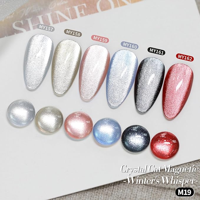 Born Pretty Cat Magnetic Eye Gel Nail Polish,Fall Winter Red Gold Silver Black Holographic Glitter Crystal Gel Polish Set Magnetic Nail Polish Kit Soak Off LED Nail Art DIY Salon Gift 7ML 6PCS