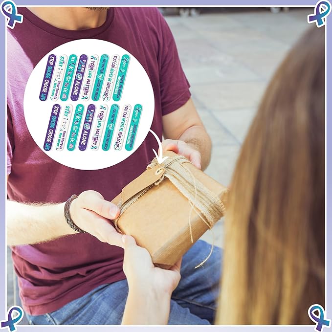 H1vojoxo Suicide Prevention Awareness Nail Files - 48pcs Purple Teal Ribbon Emery Board Inspirational Motivational Nail File for Suicide Prevention Awareness Favor Volunteer Charity Campaign Supplies