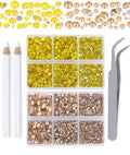 LPBeads 6000 Pieces Citrine and Champagne Non Hotfix Rhinestones 6 Sizes Round Crystal Glass Flat Back Rhinestones with Tweezers and Picking Pen for Nail Art Crafts Clothes Bags DIY