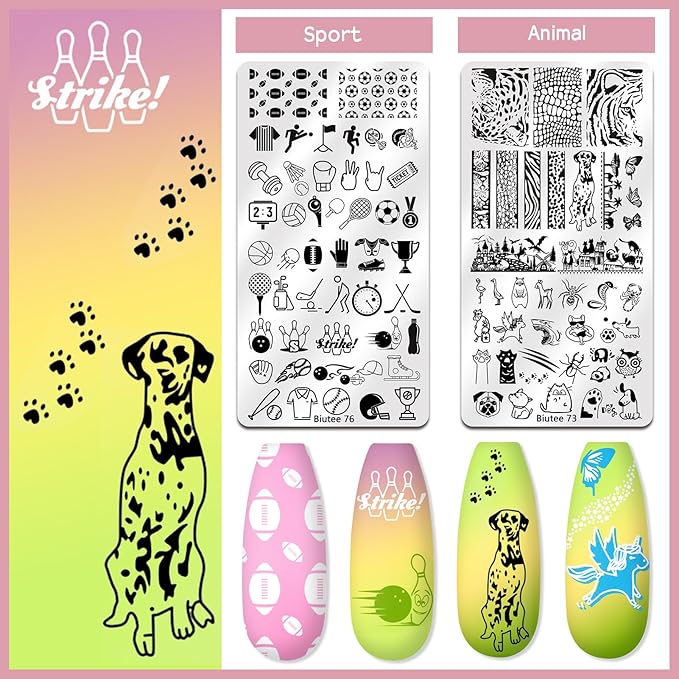 Biutee Nail Stamper Kit 22Pcs Gel Nail Stamping Kit 12Pcs Nail Stamping Plates 8Pcs Gel Stamping Polish, Silicone Stamper Scraper Flower Lace Star Stripe Holiday Stamp Template Gift for Women
