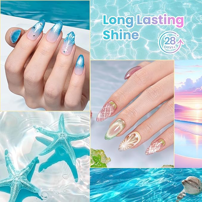 Beetles Dream Coast Cat Eye Gel Nail Polish Set - 6 Colors Glitter Gel Nail Polish Kit Pink Yellow Green Blue Purple Magnetic Shine Soak Off UV Salon DIY Gift Manicure for Women