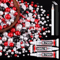 80g Flatback Pearls and Rhinestones for Crafting, Red White Black 3-10mm Resin Rhinestones and Half Pearls for Bedazzling, Nail Art and Dec with 3pcs 10ml B7000 Jewelry Glue, Tweezer and Pickup Pencil