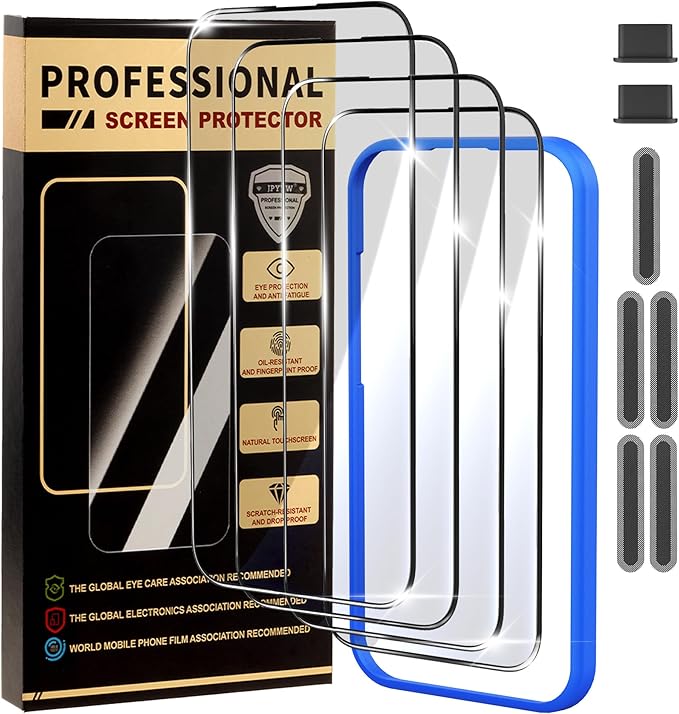4 Pack for iPhone Air Screen Protector, Military-Grade Shatterproof, 9H Hardness, Full Coverage Tempered Glass for iPhone 17Air-6.6 inch with Install Frame