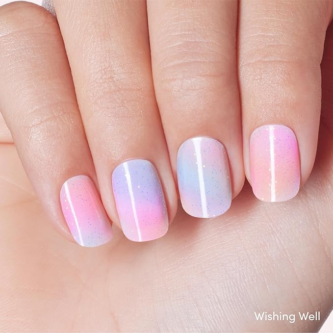 Dashing Diva Glaze Nail Strip Duo - Burst Your Bubble Collection - Iridesci & Wishing Well - Long Lasting, Chip Resistant, Semi-Cured Gel Nail Strips - Contains 2 Colors