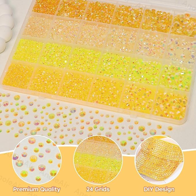 26000PCS Yellow Resin Flatback Rhinestones for Crafting, Resin Rhinestones for Bedazzling Kit, 2/3/4/5/6mm Flatback Gems Jewels for DIY Mugs Tumblers Clothing Shoes Nail Art
