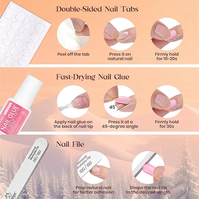 Beetles Press On Nails Kit - Festival Glow | 360Pcs 12 Colors Short Square Press On Nails | 15 Sizes Matte Glossy Glitter With Nail Glue & Nail Tabs Stickers, Fake Nails Kit Art For Women