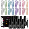MEET ACROSS Magnetic Gel Nail Polish Set, Shimmer Glitter Cat Eye Gel, 8 Colors + 1 Magnetic Stick, Long Lasting, Salon Quality