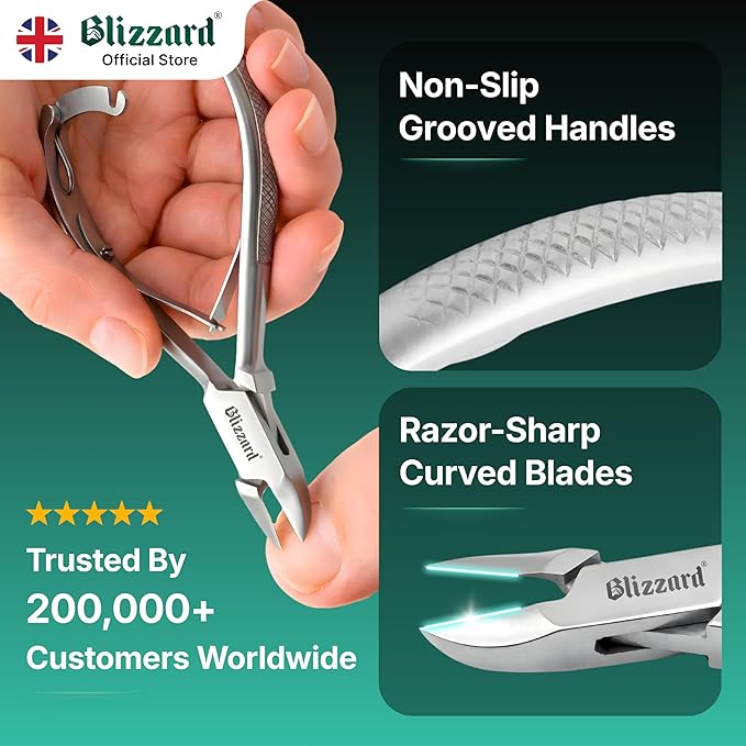 Nail Clippers for Men with Thick or Ingrown Toenails – Blizzard Podiatrist Toenail Clipper Set German Forged – 5.5 inch Heavy Duty Nail Cutter – Concave Head Chequered Handles - Hospital Grade