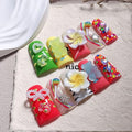10Pcs Press on Nails Long Handmade Duck Fake Nails 3D Charms Flower False Nails with Glue Colorful Twinkle Candy Artificial Acrylic Reusable Stick on Nails for Women (Size M)