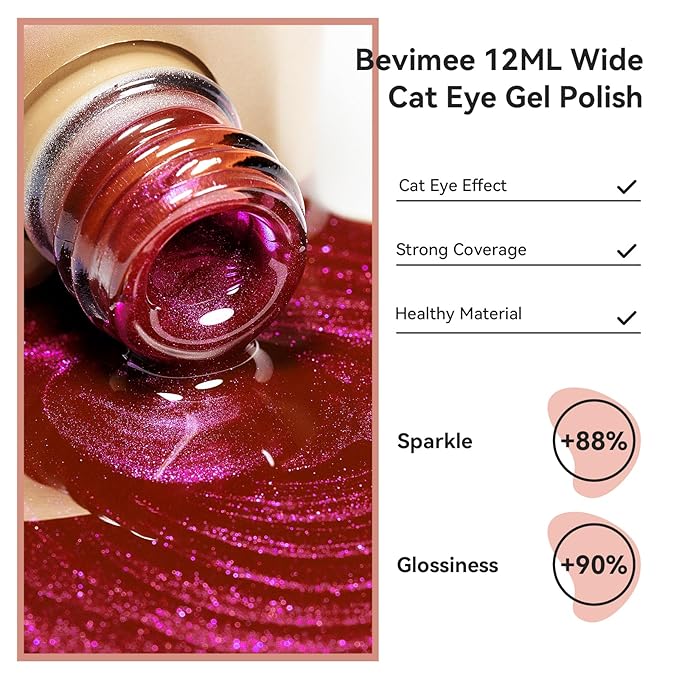 Cat Eye Gel Polish - Holographic Jelly Hot Pink Magnetic Nail Polish With Magnet, Red Color Translucent UV Gel Crystal Manicure Salon DIY for Valentine's Day at Home, 12ml