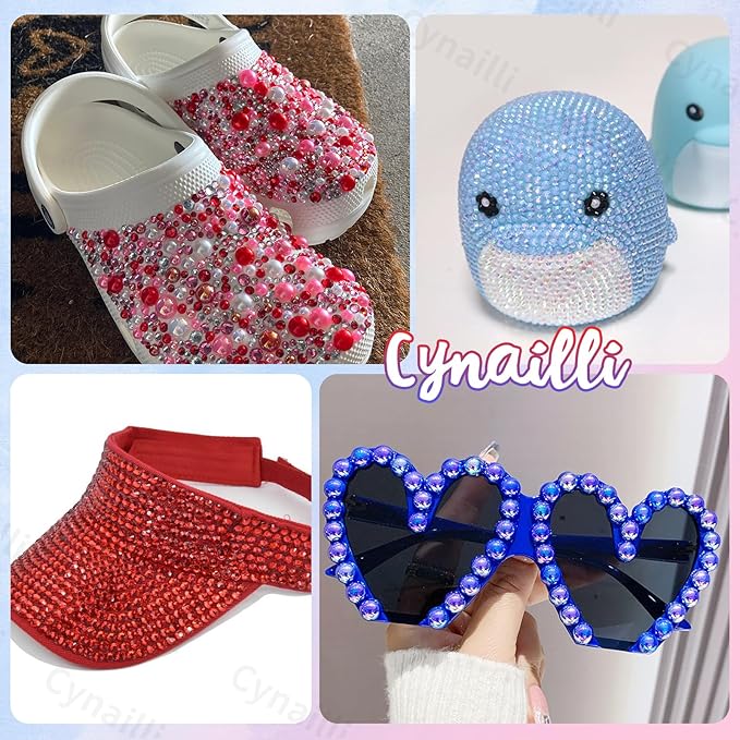 15 Grids Pearls and Resin Rhinestones for Crafting, Red Blue White Bedazzling Gems Kit, Jelly Resin Rhinestones Pearls for Nails Face Eyes Makeup Crafts Tumblers Bottles