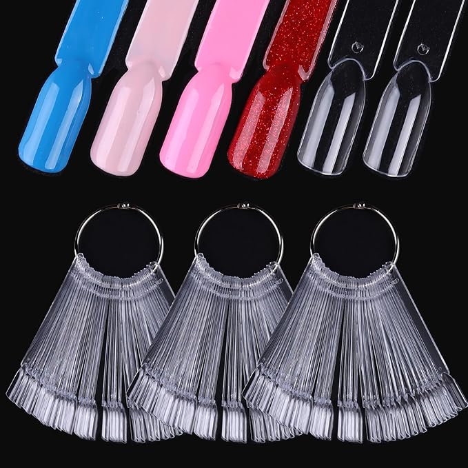 150 Pcs Nail Swatch Sticks with Ring, Clear Fan-shaped Nail Art Tips False Nail Sample Sticks, Nail Art Polish Practice Color Display Board Nail Supplies for Home or Salon Use