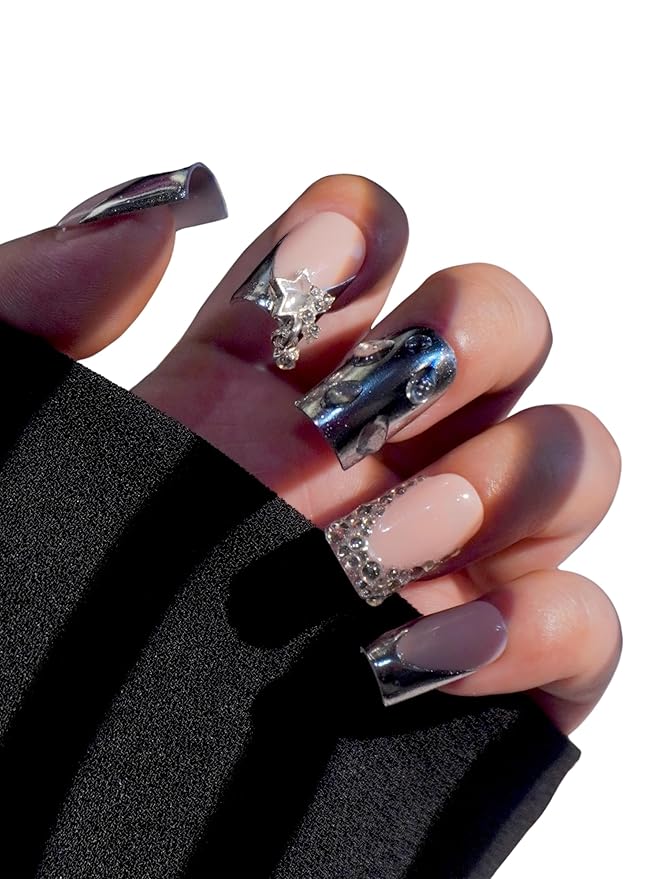 HAND-PAINTED White Press Ons Neon Small Press on Nails Long French Press on Nails Coffin Medium Short Nail art Fake Nail Art Kit with 7g Glue on Nails Handmade Almond Square Nails (Custom, J9)