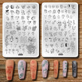 Big Size Abstract Face Stamping Plates For Nails, 2pcs Flower Leaf Nail Stamping Plates Geometric Line Wave Pattern Nail Stamp Plates Graffiti Fun Woman Face Design Nail Stencils For Nail Art Reusable