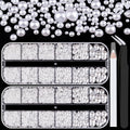 Belleboost Flat Back Pearls Kits 2 Boxes of Flatback White Half Round Pearls with Pickup Pencil and Tweezer for Home DIY and Professional Nail Art, Face Makeup and Craft