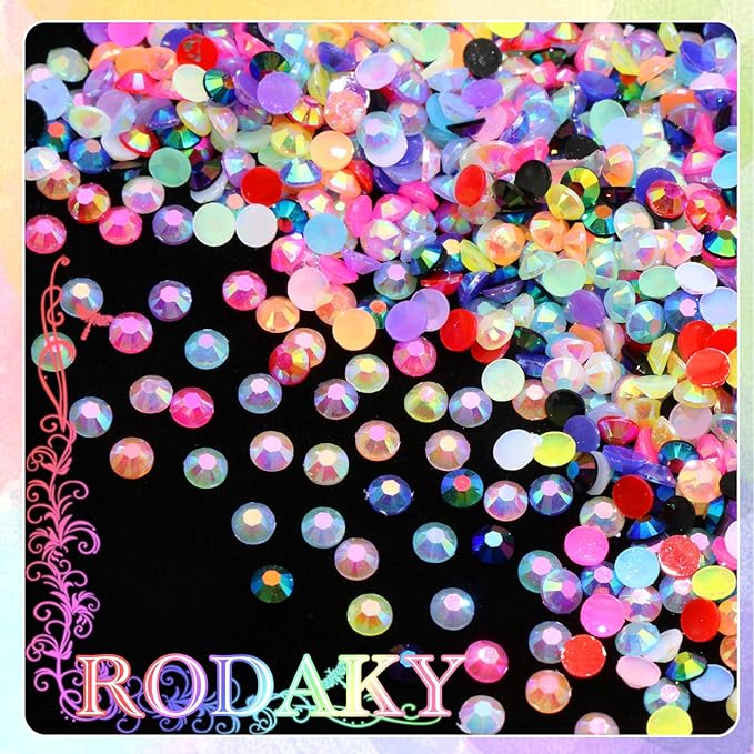 RODAKY 18000Pcs Resin Jelly Rhinestones for Nail Art 3mm Flat-Back Rainbow Gems Crystal Gemstone with AB Coating Colorful Bedazzling Crystals for DIY Nail Design Clothing Shoes