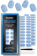 Pre Cured Gel Nail Strips - 44PCS Salon Quality Gel Nail Stickers - Long Lasting Polish Wraps for Women no UV Light Needed Easy Apply & Remove (Lily Blue)