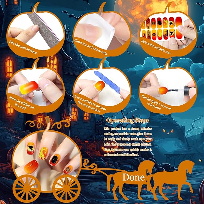 JERCLITY 16 Sheets Halloween Christmas Nail Polish Strips Nail Wraps Bat Spider Jack-o'-Lantern Snowflake Santa Claus Christmas Tree Nail Stickers for Women Holiday Manicure