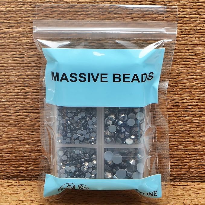 4000Pcs Mixed Size Hot Fix Round Crystals Gems Glass Stones Hotfix Flat Back Rhinestones (Black Diamond)