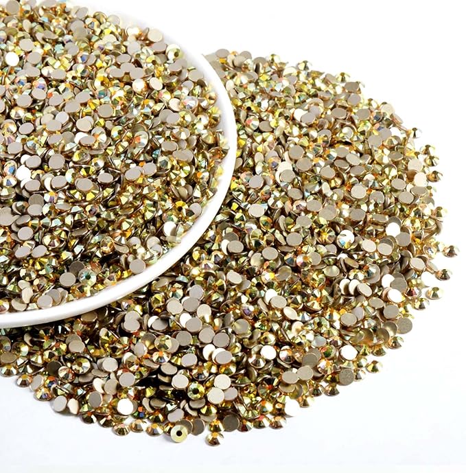 Beadsland Flatback Rhinestones Bulk,14400pcs Gold Rhinestones for Nails Crafts Clothes DIY Decoration, Metal Sunlight, SS10, 2.7-2.9mm