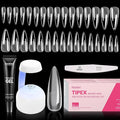 Beetles Tipex Nail Tips Kit Stiletto Long, 224Pcs 16 Sizes,Pre-building Pre-Etched Strong Thicker Acrylic Tips with Mini U V Lamp Tipex Nail Glue