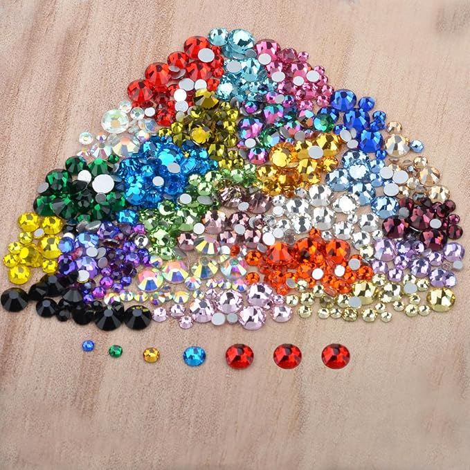 7000 Pieces Rhinestones 5 Sizes Round Crystal Glass Flat Back Rhinestones with 1Tweezers and 1Picking Pen for Nail Art Crafts Clothes Bags DIY (24 Colors Mixed 5 Sizes)