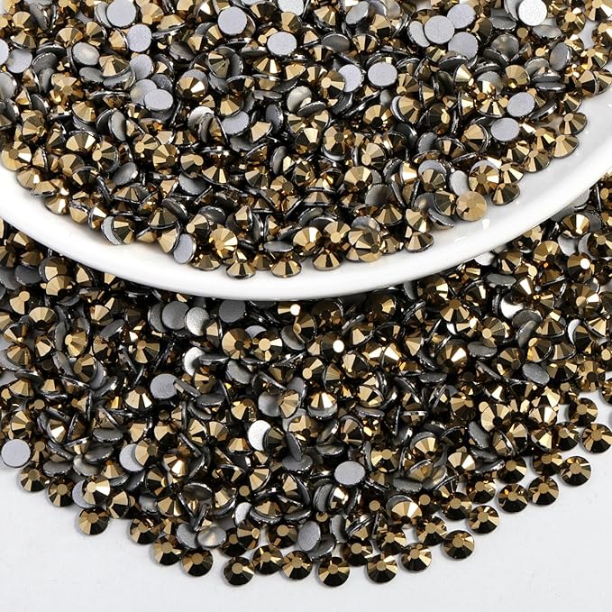 Beadsland 1440pcs Flat Back Crystal Rhinestones Round Gems for Nail Art and Craft Glue Fix, Aurum, SS10, 2.7-2.9mm