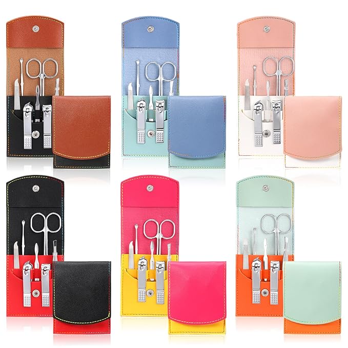 30 Set Manicure Kit Bulk Nail Clippers 7 in 1 Mini Nail Clippers Stainless Steel Professional Care Pedicure with Travel Bag Grooming Kit for Women Men Home(Vivid Color,Cute)