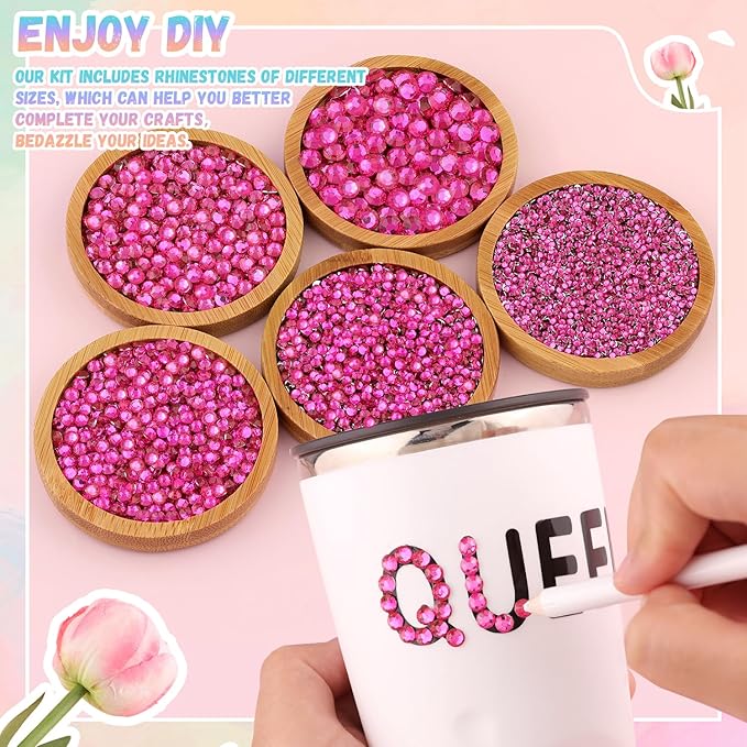 25000Pcs Hot Pink Rhinestones for Bedazzling with B7000 Jewelry Glue, Non Hotfix Flatback Gems, Crystal Resin Rhinestones for Crafting Crafts Clothing Tumblers Mugs Shoes Fabric Decor Nail Art