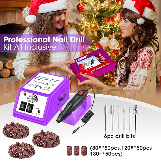 LAVAED Nail Drill Professional E Filer for Nails Electric Nail File, Nail Filer Electric Drill Nail Kit with 156pcs Sanding Bands and Nail Drill Bits for Acrylic Nail Gel Nail Manicure Pedicure