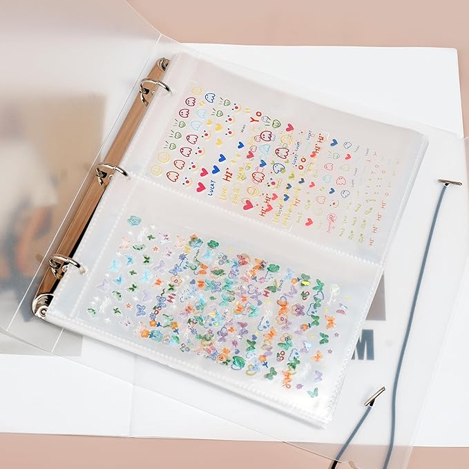 160 Slots Nail Sticker Book Nail Art Decals Sticker Organizer Binder Empty Stickers Holder DIY Design Tools (Large)