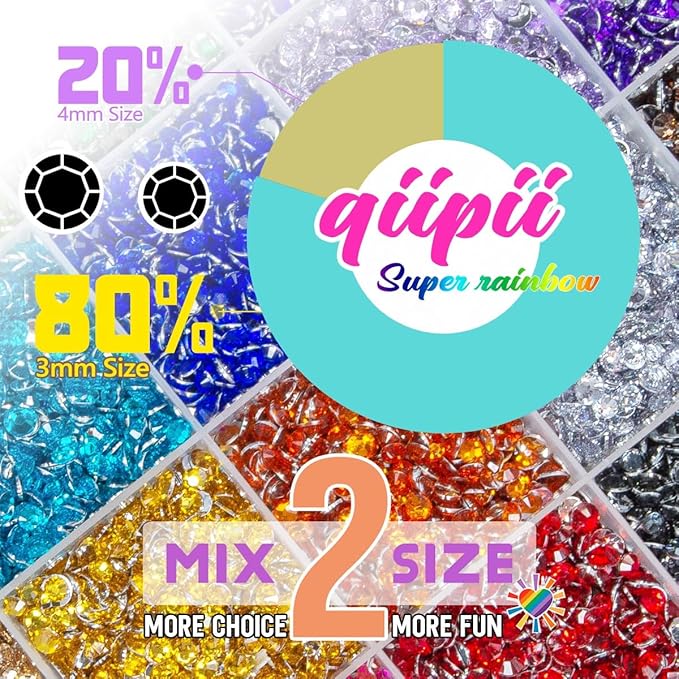 20000PCS 24 Color Resin Rhinestones w B7000 Jewelry Glue for Bedazzling Crafting 3mm 4mm Flatback Crystal Stones Rainbow Colorful Gems Diamonds Crystals for Nails Face Makeup Tumblers Crafts