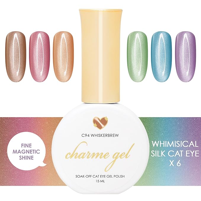 Daily Charme Whimsical Silk Cat Eye Magnetic Charme Gel Nail Polish Collection / 6 colors w/Cateye Magnet, Soak Off UV Led Gel Nail Polish, Home DIY/Nail Salon Manicure
