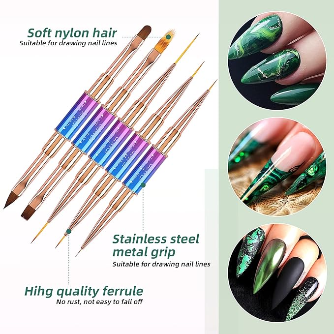 Acrylic Nail Art Brushes Set,5PCS Nail Brushes for Nail Art Round Oval Gel Builder Brush Nail Art Tools Nail Liner Brush,Nail Design Brush for Gel Polish Painting Acrylic Nail Drawing Pens