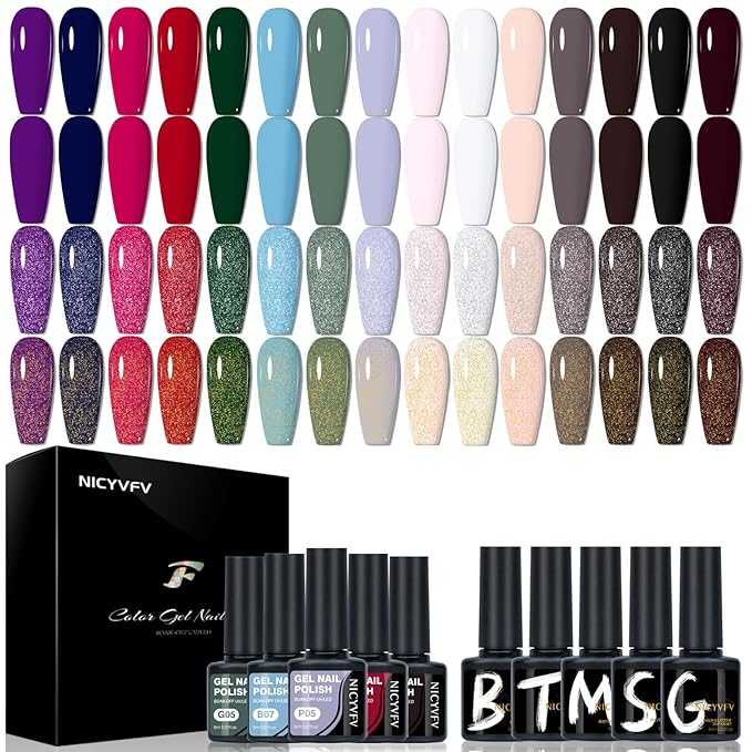 20 PCS Gel Nail Set, 15 Colors Gel Polish Set Daily Shades, with Gold Silver Glitter and Glossy Matte Top Coat, Base Coat, for Women Gift Kit