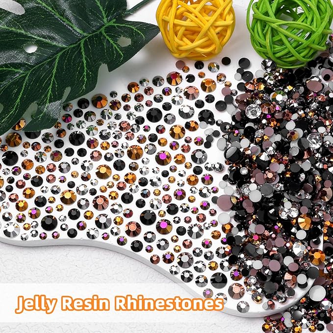 18000 Pcs 3D Brown Black Jelly Resin Rhinestones for Crafting, 3-6 mm Half Round Rhinestones for Nails Art, Mix Size Flatback Bedazzled Gems for Crafts Eyes Makeup DIY Supplies