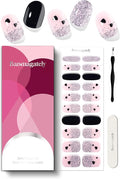 Semi Cured Gel Nail Strips, 20Pcs Long Lasting Salon Quality Wraps, Easy Apply & Remove Gel Nail Stickers with UV Light (Velvet Glitter Hearts Pink)