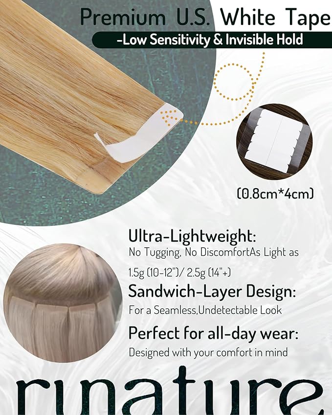 RUNATURE Blonde Tape in Hair Extensions Human Hair 24 Inch Tape in Extensions Real Hair Blonde Tape ins Human Hair Extensions Long Remy Hair Tape ins Hair Extension Add Length 50g 20pcs