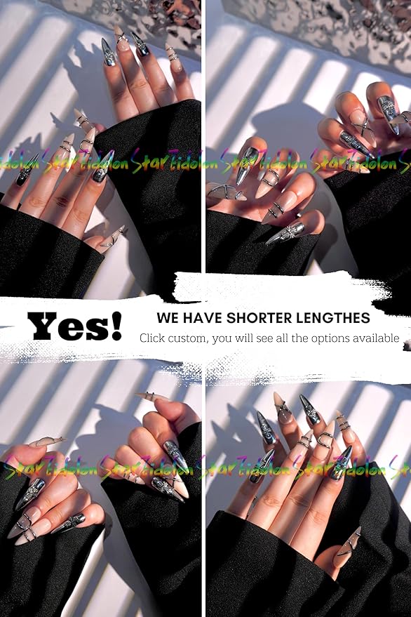 HAND-PAINTED White Press Ons Neon Small Press on Nails Long French Press on Nails Coffin Medium Short Nail art Fake Nail Art Kit with 7g Glue on Nails Handmade Almond Square Nails (TJ-1, Small)