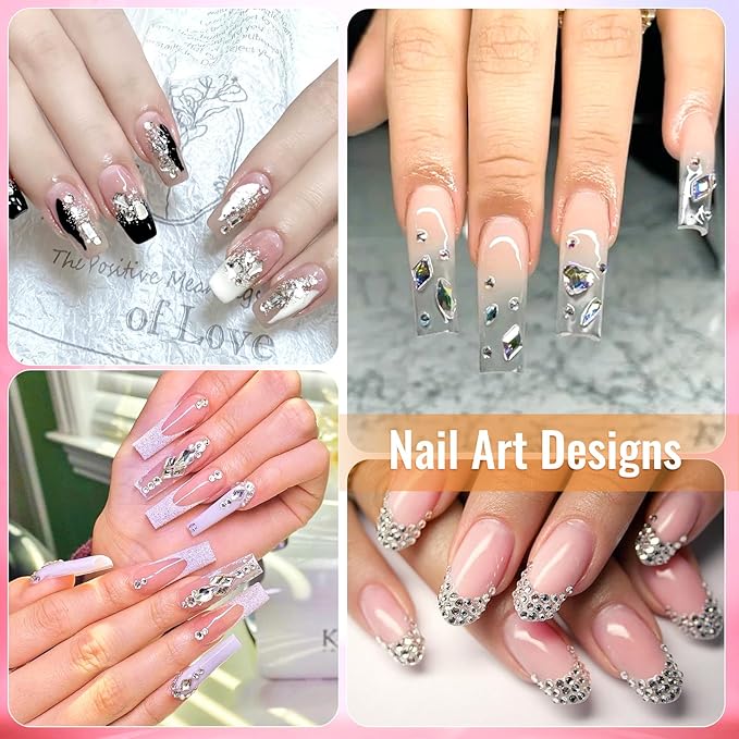 White Nail Art Rhinestones Kit, Multi Shapes Sizes Crystal Flatback Nail Gems Half Round Rhinestones for Nails, White Gems Crystals Rhinestone for Nails Art DIY Supplies Craft