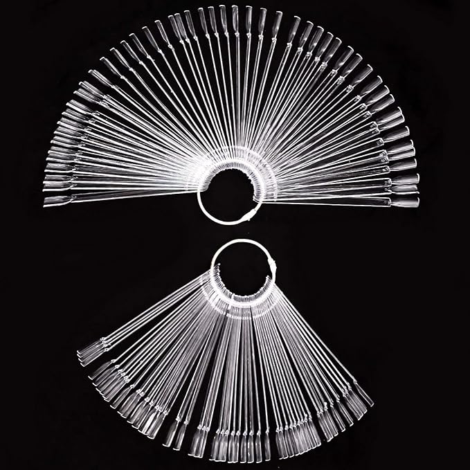 KINJOEK 150 Tips Clear Nail Swatches Sticks, Nail Art Supplies for Nail Art Polish Display and Home DIY, Transparent Nail Practice Tips Sample Sticks Color Display Board Accessories with Ring