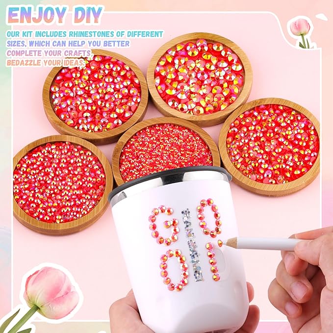 25000Pcs Red ABRhinestones for Bedazzling with B7000 Jewelry Glue, Non Hotfix Flatback Gems, Crystal Resin Rhinestones for Crafting Crafts Clothing Tumblers Mugs Shoes Fabric Decor Nail Art