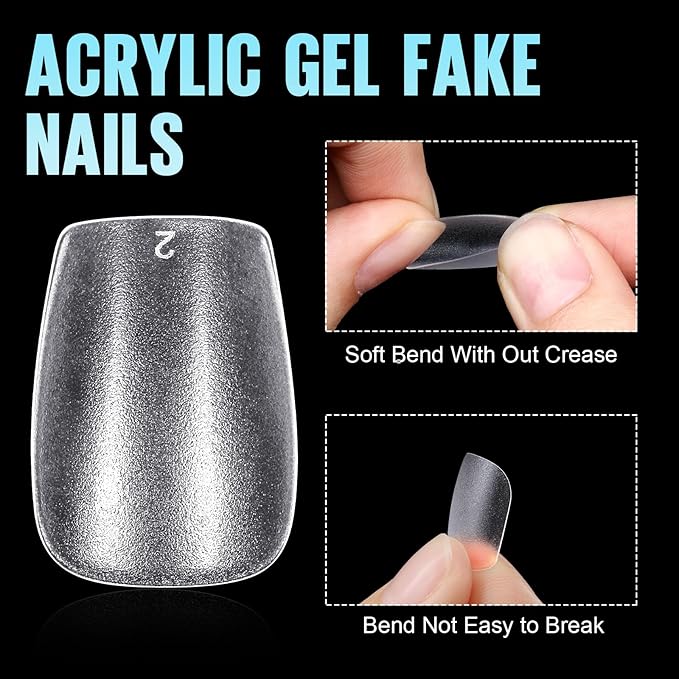 TOMICCA Extra Short Coffin Nail Tips, 240Pcs Full Cover Acrylic Fake nails for Extension Manicure, 15 Sizes Easy Use Soft Pre Shaped Gel Nail Tips for Home DIY and gifts women
